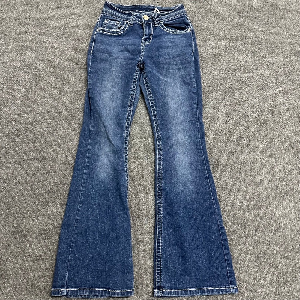 Sky Jeans Womens Size 1/2 Blue Viscose Blend Bootcut Embellished Contrast Stitch